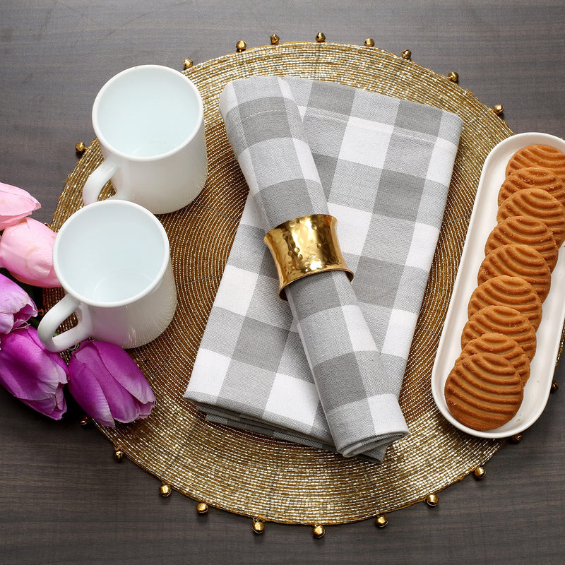 [Australia - AusPower] - Cotton Clinic 20x20 Gingham Buffalo Check Cloth Dinner Napkins Pack of 12, 100% Cotton Cocktail Napkins, Wedding Dinner Napkins with Mitered Corners and Generous Hem - Gray White Gray White Napkins Napkins 20x20 