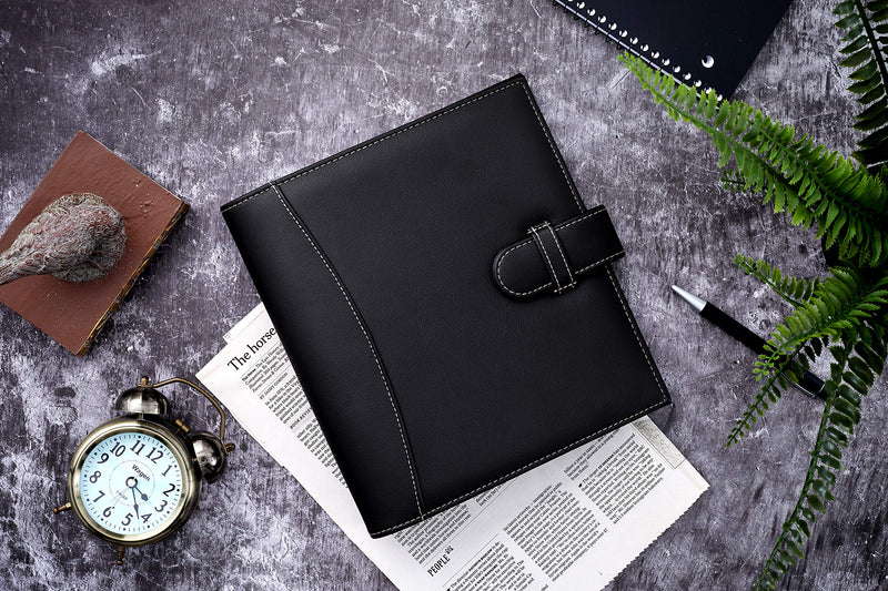 [Australia - AusPower] - "It's Academic Mini Executive Leather Portfolio Folder, 1"" Ring Binder and 250-Sheet Capacity, Note Pads, and 5.5"" x 8.5"" Documents, 2 Pen Loops, Black Faux Leather" (98294) 