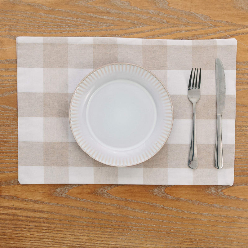 [Australia - AusPower] - Beige & White 2 Side Cotton Buffalo Check Farmhouse Placemats Set of 4 Heat Resistant Dining Table Place Mats for Kitchen Table, 12 x 18 inches Plaids Beige&white Rectangular Placemats 12" x 18" 