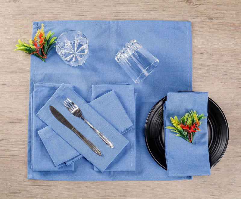 [Australia - AusPower] - Native Fab Cloth Dinner Napkins Set of 12 Cotton 17x17 Absorbent Soft Restaurant Hotel Quality - Cocktail Napkins, Wedding Dinner Napkins - Everyday Use, Easy Care Washable - Light Blue 