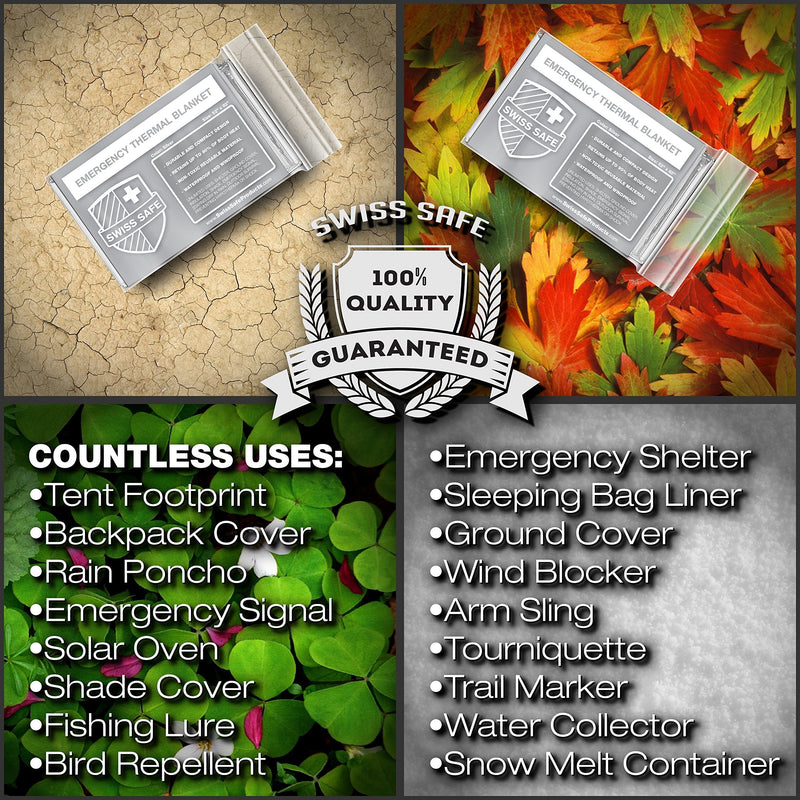 [Australia - AusPower] - Swiss Safe Emergency Mylar Thermal Blankets, Designed for NASA, Outdoors, Survival, First Aid, Silver, 10 Pack 