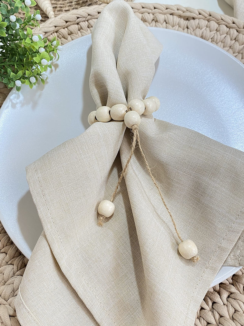 [Australia - AusPower] - LEBEJUA Napkin Rings Set of 6 - Wood Bead Napkin Rings - Rustic Wooden Napkin Holder Ring for Table - Handmade Napkin Ring with Wooden Beads - Farmhouse Wooden Napkin Rings Modern (Yavir) Yavir 