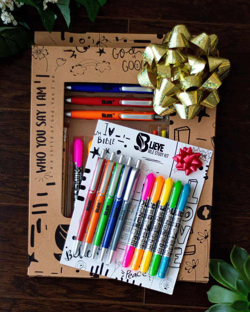 [Australia - AusPower] - BLIEVE - Bible Journaling Kit With Gel Highlighters And Pens No Bleed, Scripture Markers and Pencils Supplies, Stencils Planner Set For Coloring Journal Art Illustrated By Faith Christian Gifts 24pcs Brown 24pcs 