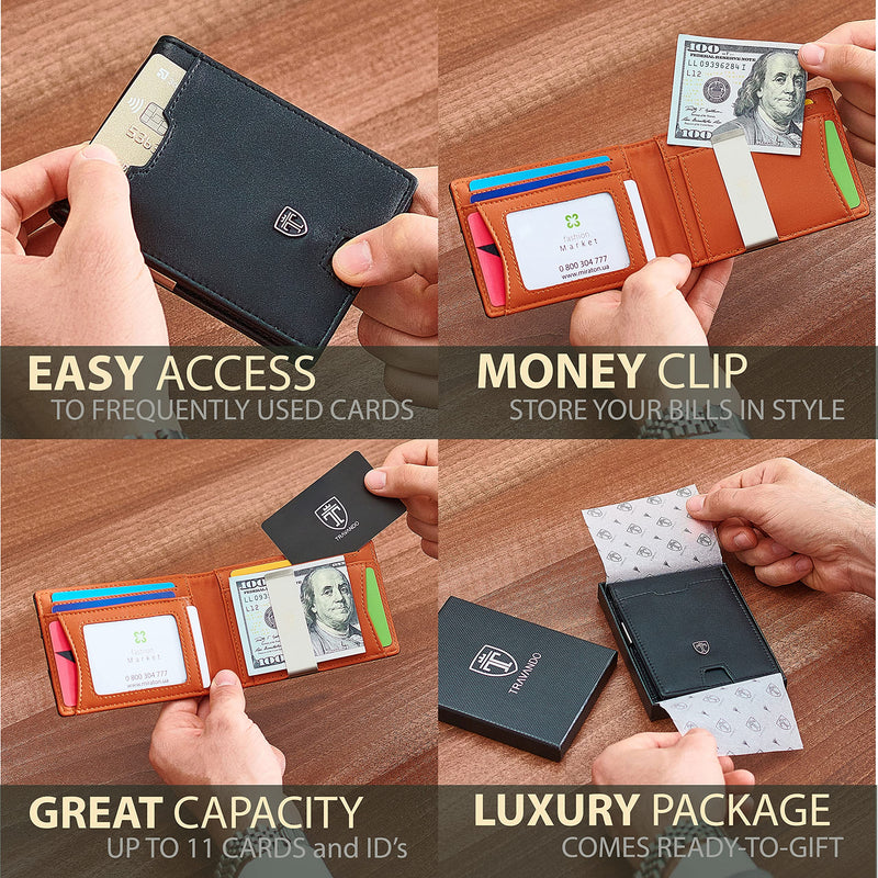 [Australia - AusPower] - TRAVANDO Mens Slim Wallet with Money Clip AUSTIN RFID Blocking Bifold Credit Card Holder for Men with Gift Box Black & Orange 