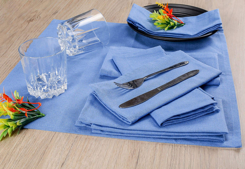 [Australia - AusPower] - Native Fab Cloth Dinner Napkins Set of 12 Cotton 17x17 Absorbent Soft Restaurant Hotel Quality - Cocktail Napkins, Wedding Dinner Napkins - Everyday Use, Easy Care Washable - Light Blue 