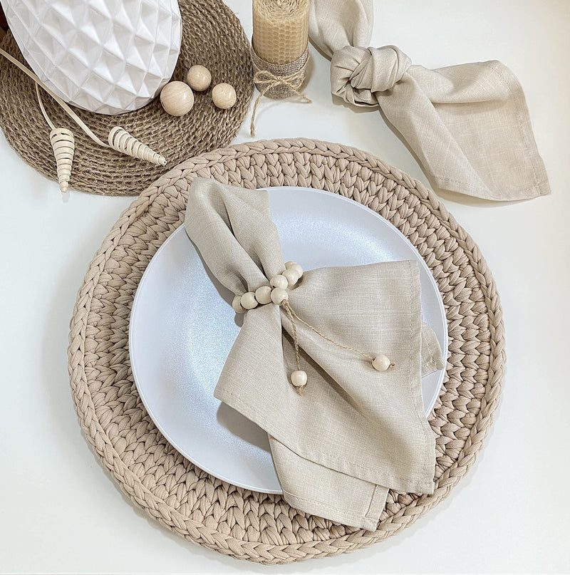 [Australia - AusPower] - LEBEJUA Napkin Rings Set of 6 - Wood Bead Napkin Rings - Rustic Wooden Napkin Holder Ring for Table - Handmade Napkin Ring with Wooden Beads - Farmhouse Wooden Napkin Rings Modern (Yavir) Yavir 