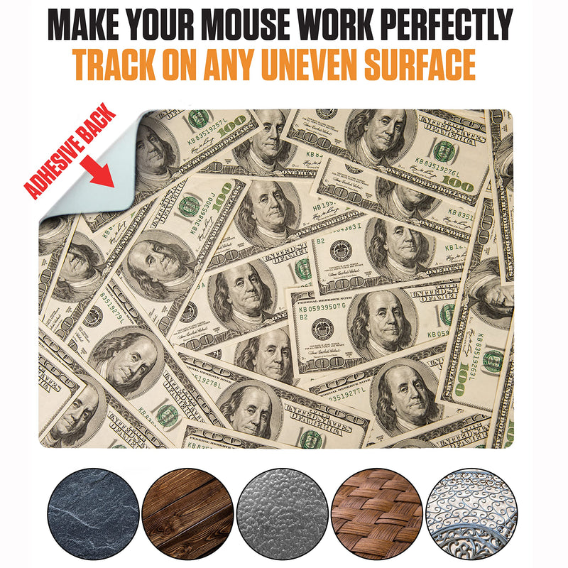 [Australia - AusPower] - Mouse Pad Adhesive Bottom - Sticks to Any Surface - Portable - Webcam Covers and Screen Cleaner Included (Benjamins) BENJAMINS 