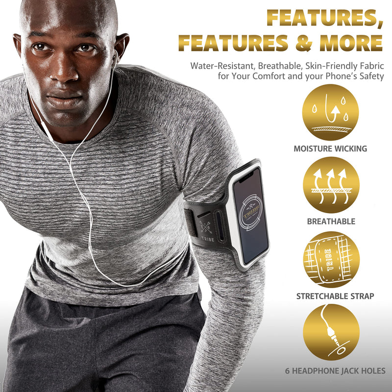 [Australia - AusPower] - TRIBE Running Phone Holder Armband. iPhone & Galaxy Cell Phone Sports Arm Bands for Women, Men, Runners, Jogging, Walking, Exercise & Gym Workout. Fits All Smartphones. Adjustable Strap, CC/Key Pocket L: iPhone+/Pro Max/XR/XS Max/Galaxy+/Ultra/Note Black 
