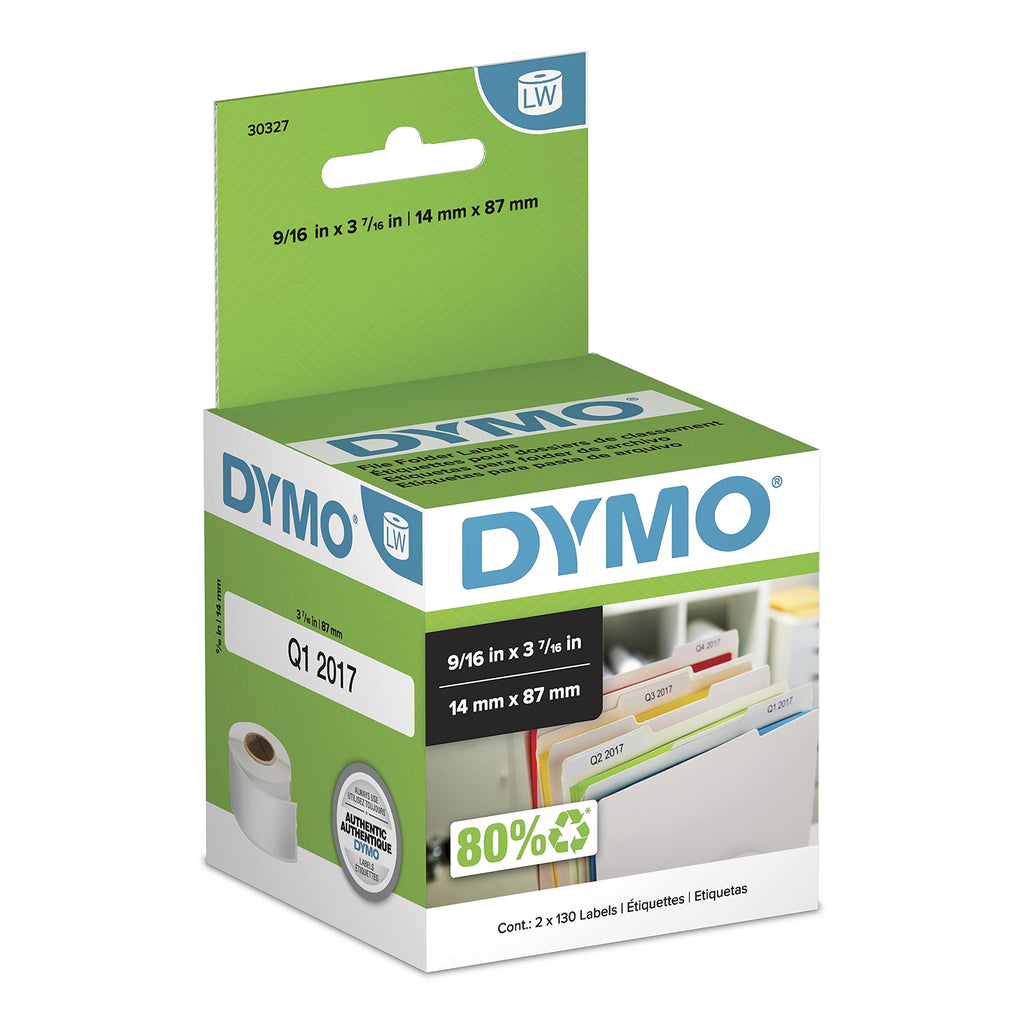 [Australia - AusPower] - DYMO LW 1-Up File Folder Labels for LabelWriter Label Printers, White, 9/16'' x 3-7/16'', 2 Rolls of 130 (30327) 260 labels 