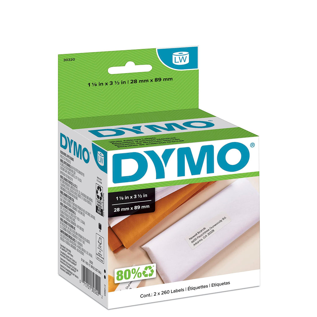[Australia - AusPower] - DYMO LW Mailing Address Labels for LabelWriter Label Printers, White, 1-1/8'' x 3-1/2'', 2 Rolls of 260 (30320) 