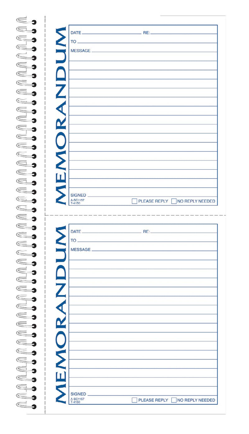 [Australia - AusPower] - Adams Spiral Memo Book, 5.5 x 11 Inch, 2-Part, Carbonless, 2 Memos per Page, 50 Pages, White and Canary (SC1157) 