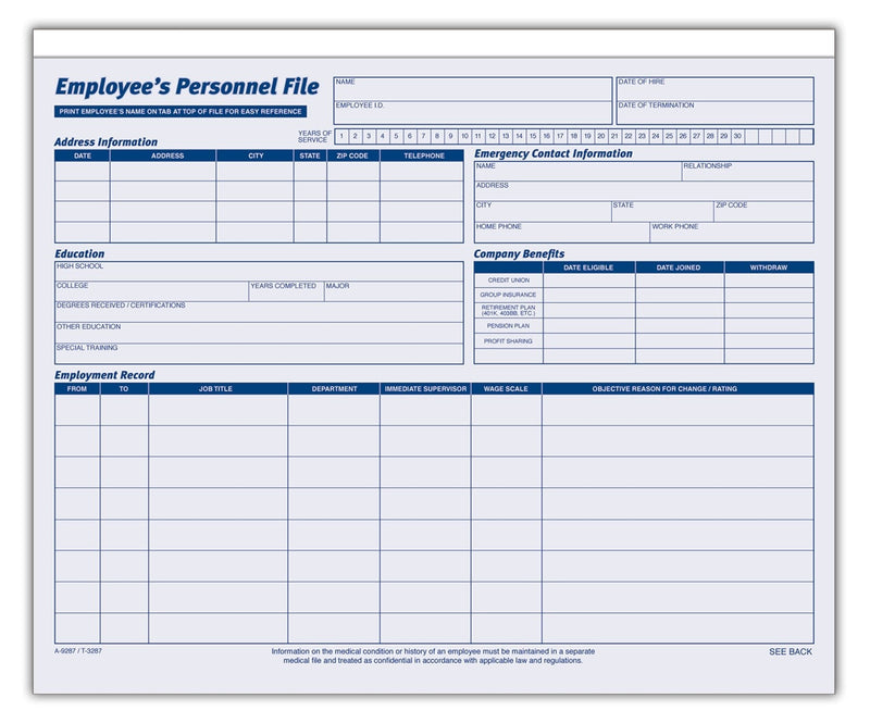 [Australia - AusPower] - Adams Employees Personnel File Folder, Heavy Card Stock, 11-3/4 x 9-1/2 Inches, Pack of 20 Folders (9287ABF) 1 PACK 