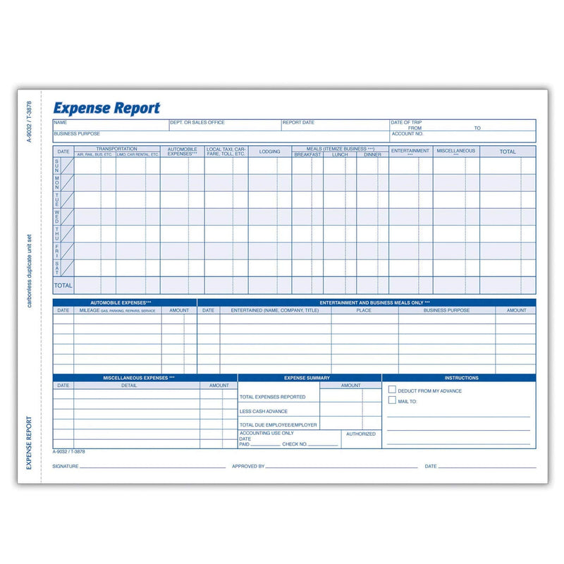 [Australia - AusPower] - Adams Weekly Expense Report Forms, 2-Part Carbonless, White/Canary, 11.44 x 8.5 Inches, 50 Sets per Pack (9032ABF) 