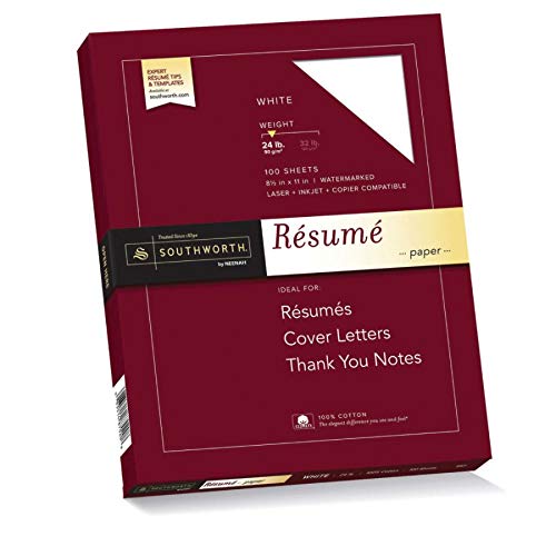 [Australia - AusPower] - Southworth 100% Cotton Resume Paper, 8.5” x 11", 24 lb/90 gsm, Wove Finish, White, 100 Sheets - Packaging May Vary (R14CF) (SOUR14CF) 