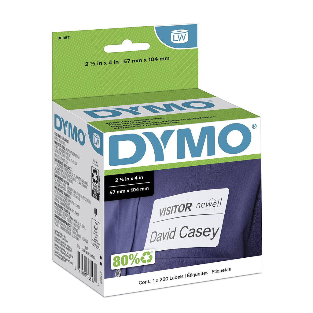 [Australia - AusPower] - DYMO Authentic LW Name Badge Labels | DYMO Labels for LabelWriter Printers (2-1/4" x 4"), 1 Roll of 250 250 labels 