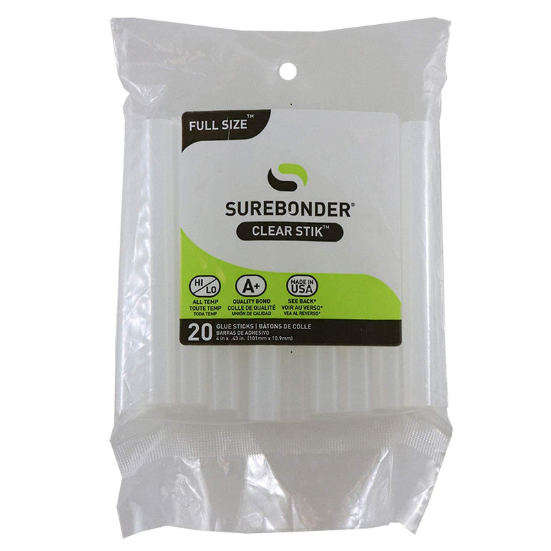 [Australia - AusPower] - Surebonder "Clear Stik" Hot Glue Sticks for All Temperatures - Full Size 4" L, 7/16" D - 20 Pack - All Purpose, Made in USA (DT-20) 