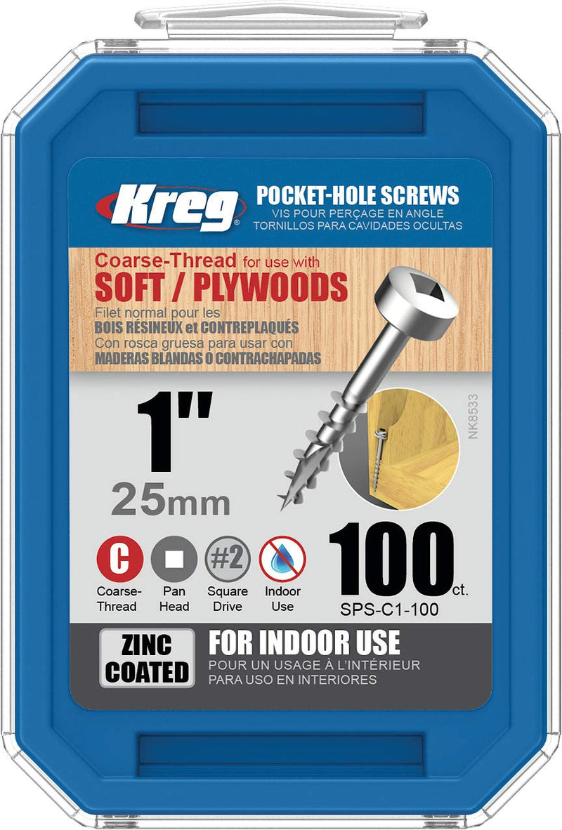 [Australia - AusPower] - Kreg SPS-C1-100 Pocket Screws, 1" #7 Coarse-Thread, Pan-Head (100 Count) 