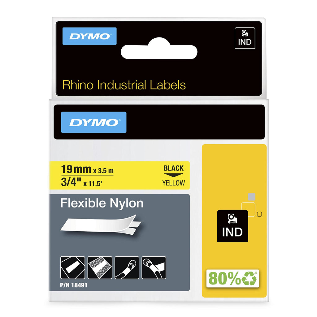 [Australia - AusPower] - DYMO Industrial Labels for DYMO Industrial RhinoPro Label Makers, Black on Yellow, 3/4", 1 Roll (18491) 3/4" Standard Packaging 
