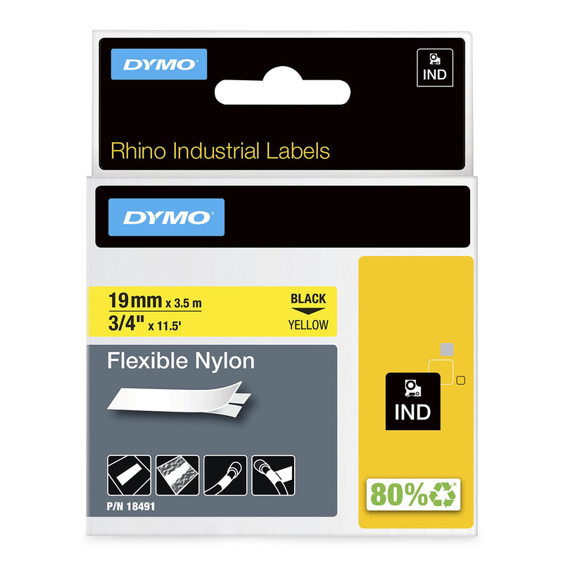 [Australia - AusPower] - DYMO Industrial Labels for DYMO Industrial RhinoPro Label Makers, Black on Yellow, 3/4", 1 Roll (18491) 3/4" Standard Packaging 