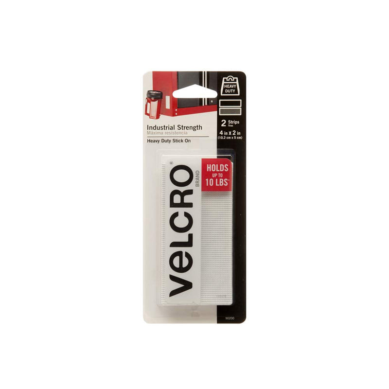 [Australia - AusPower] - VELCRO Brand Industrial Fasteners Stick-On Adhesive | Professional Grade Heavy Duty Strength Holds up to 10 lbs on Smooth Surfaces | Indoor Outdoor Use, 4in x 2in (2pk), Strips, 2 Sets, 90200 White 2Pk 