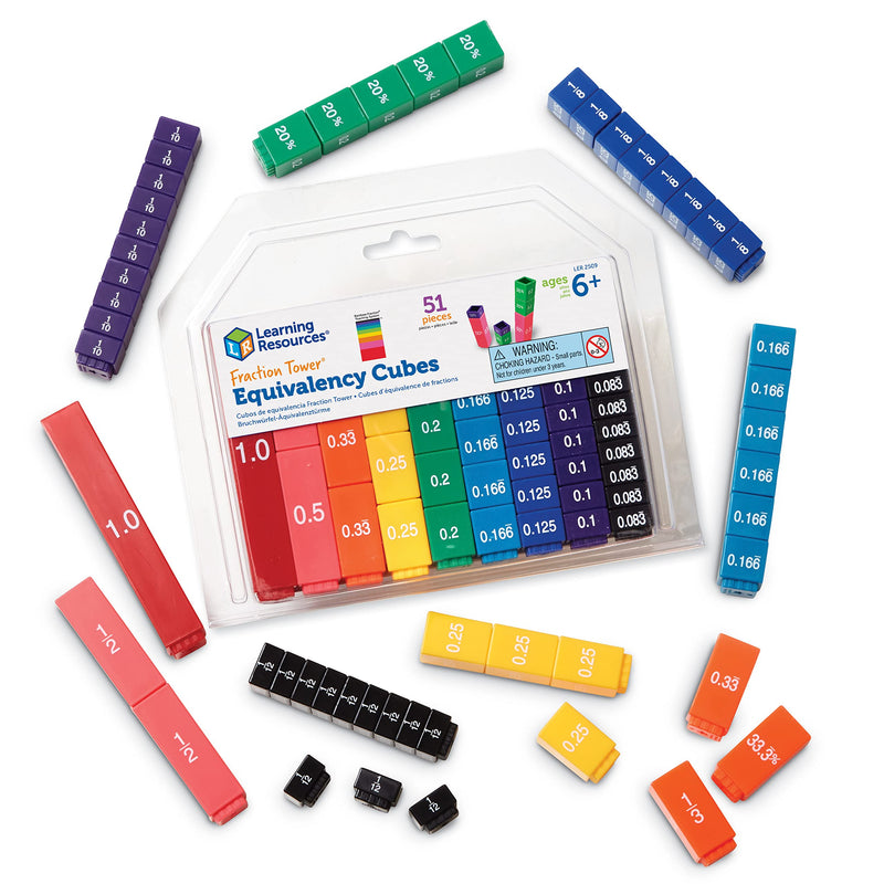 [Australia - AusPower] - Learning Resources Fraction Tower Equivalency Cubes - 51 Pieces, Ages 6+ Math Learning Toys for Kids, Math Classroom and Homeschool Accessories, Fractions Learning for Kids Activity Set 