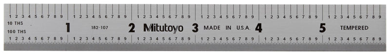 [Australia - AusPower] - Mitutoyo 182-107, Steel Rule, 6"/150mm ( 1/10, 1/100", 1mm, 0.5mm), 3/64" Thick X 3/4" Wide, Satin Chrome Finish Tempered Stainless Steel 