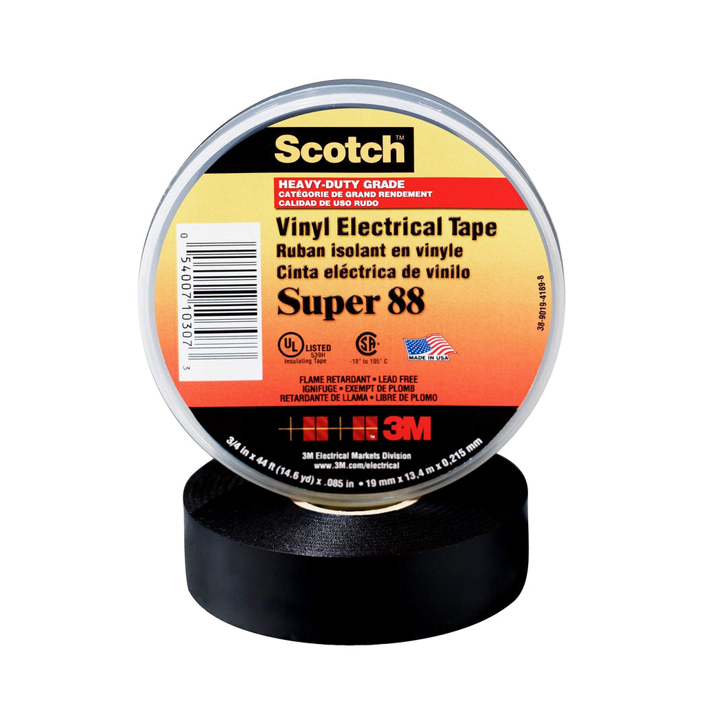 [Australia - AusPower] - 3M Scotch Vinyl Electrical Tape Super 88, Premium Grade All-Weather, 3/4 in x 44 ft, 8.5-mil thick, Black, 1 roll 3/4" X 44' 