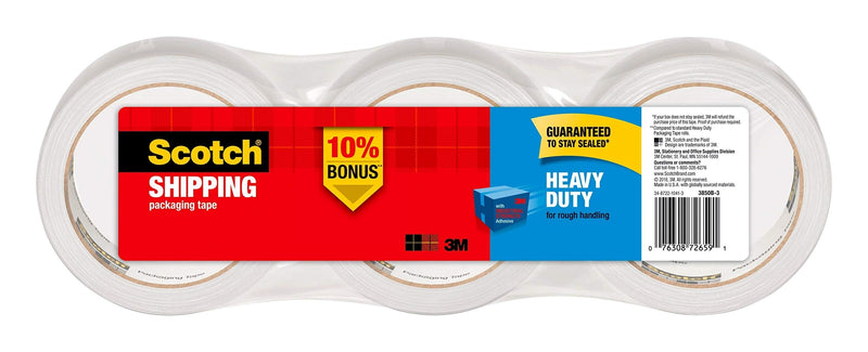 [Australia - AusPower] - Scotch Heavy Duty Packaging Tape, 1.88" x 54.6 yd, Designed for Packing, Shipping and Mailing, Strong Seal on All Box Types, 3" Core, Clear, 3 Rolls (3850-3), (Packaging May Vary) Without Dispenser 