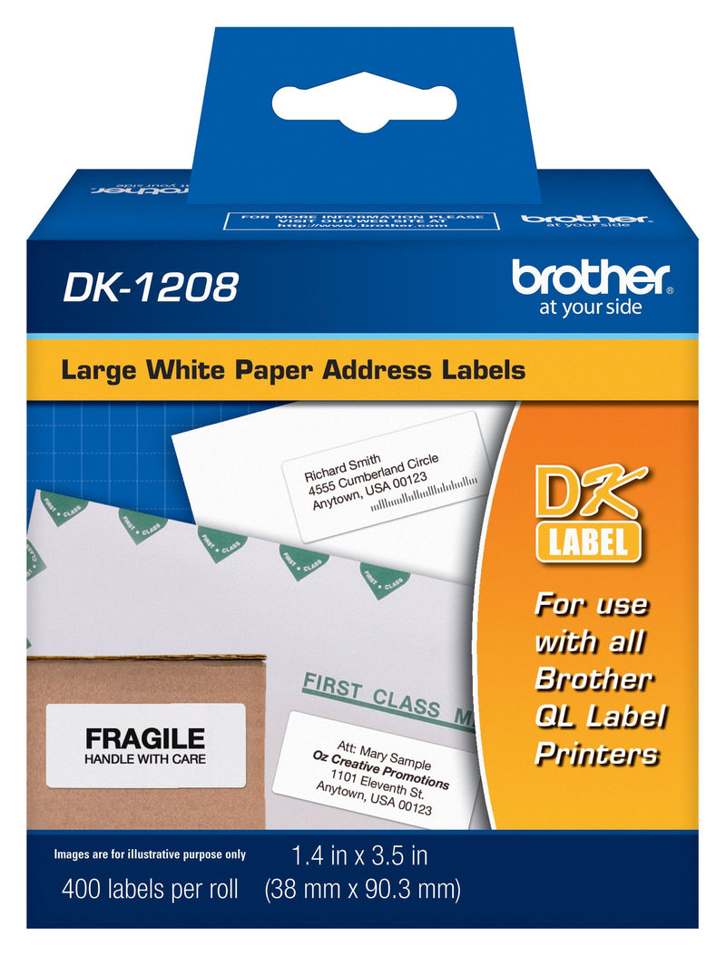[Australia - AusPower] - Brother, Die-Cut Large Address Labels, DK-1208, Brother Genuine Labels, Long Lasting Reliability, Die-Cut Large Address Paper Labels, 400 Labels per Roll, (1) Roll per Box 1 Roll 
