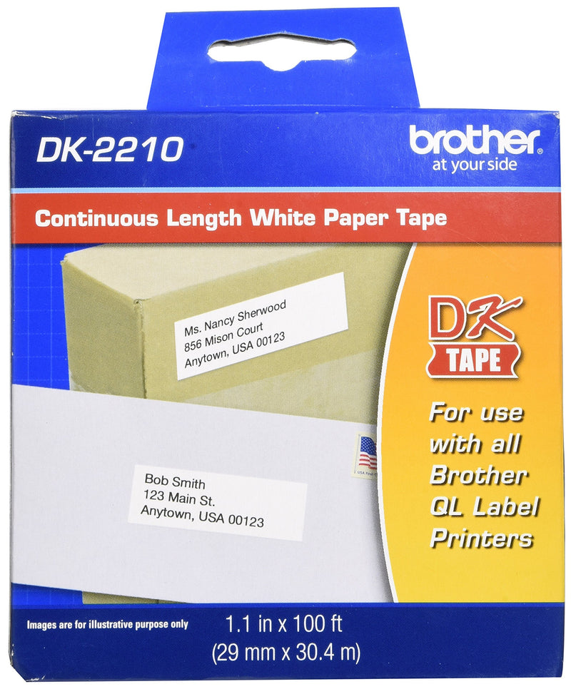 [Australia - AusPower] - Brother Genuine DK-2210 Continuous Length Black on White Paper Tape for Brother QL Label Printers, 1.1" x 100' (29mm x 30.4M), 1 Roll per Box, DK2210 