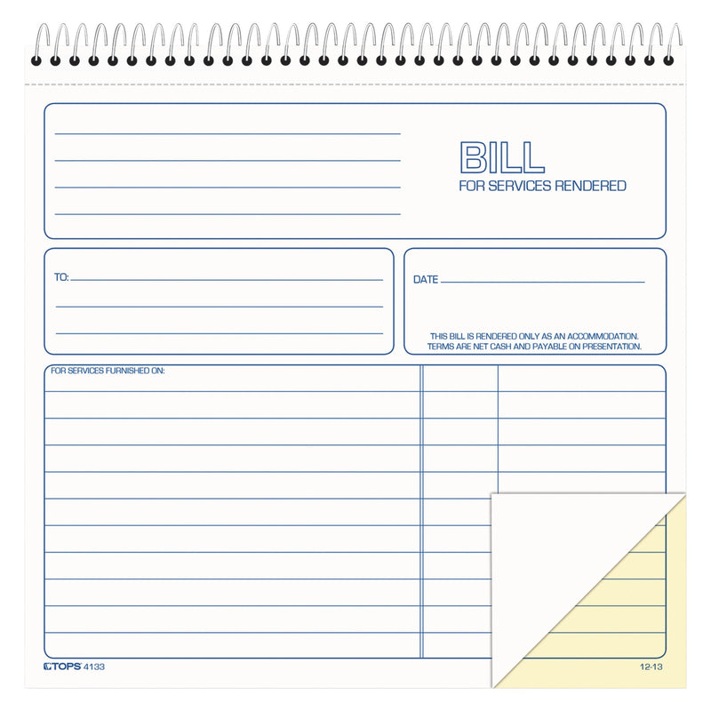 [Australia - AusPower] - TOPS 2-Part Carbonless Bill for Services Rendered Book, 8.5 x 8.25 Inches, 50 Sheets, White, (4133) 1 