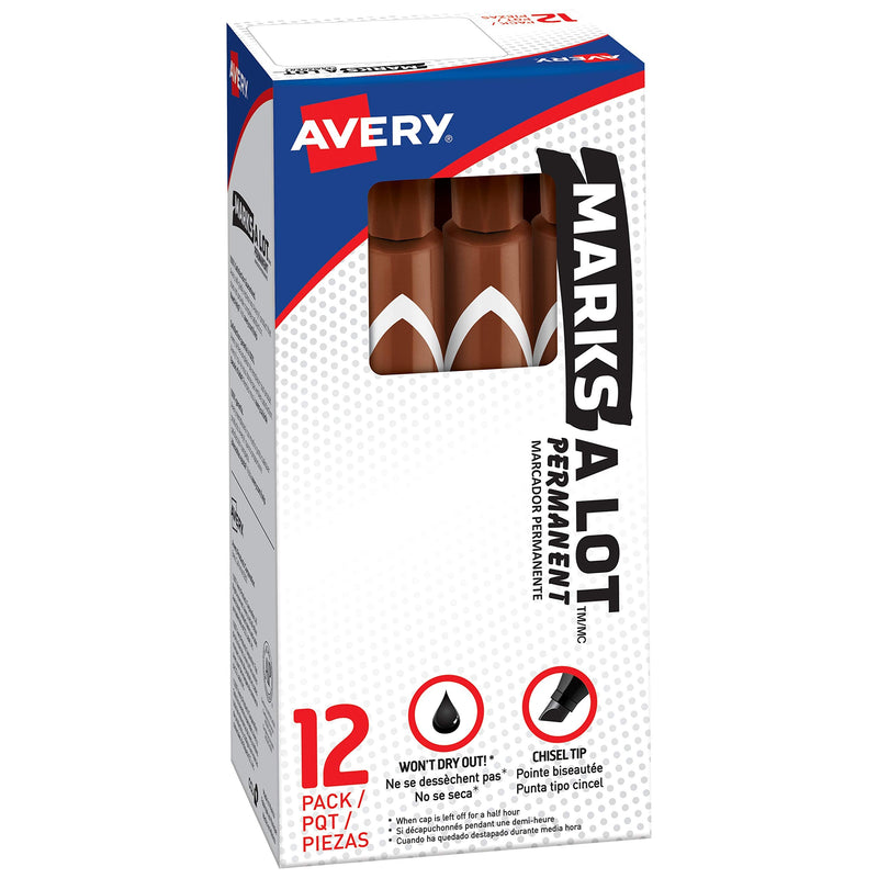 [Australia - AusPower] - Marks-a-lot Avery 08881 Large Desk-Style Permanent Marker, Chisel Tip, Brown (Pack of 12) 