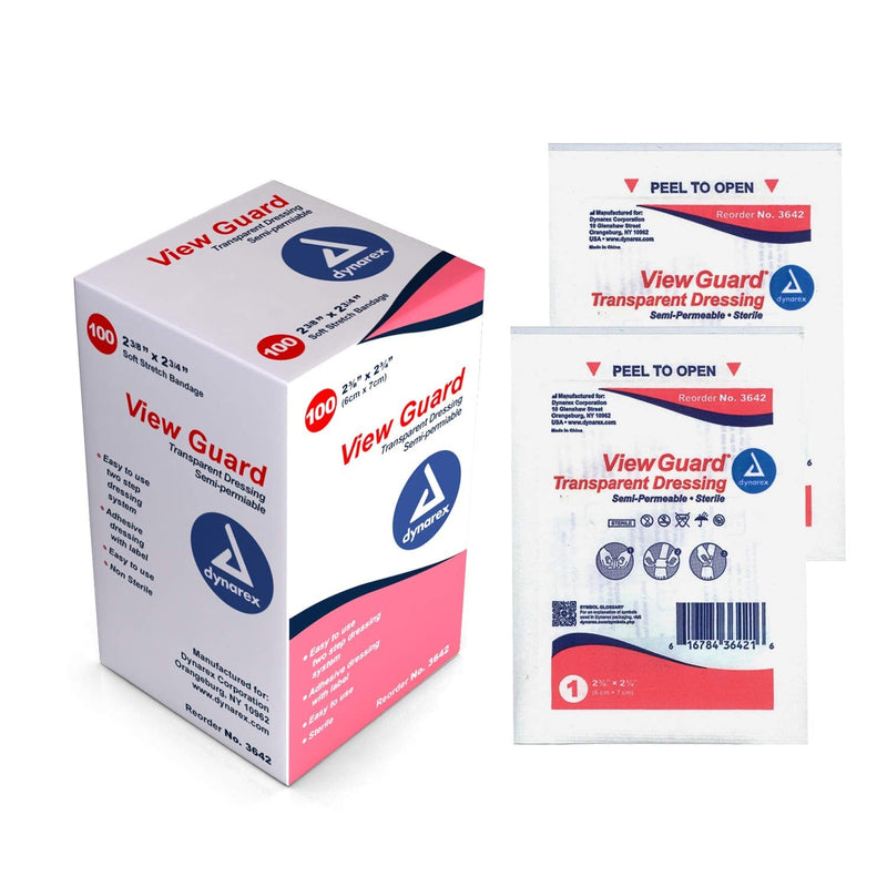 [Australia - AusPower] - Dynarex View Guard Transparent Sterile Dressing, 2 3/8 Inch x 2 3/4 Inch, 100 Count 