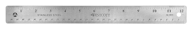 [Australia - AusPower] - Westcott Stainless Steel Office Ruler with Non Slip Cork Base, 12 inch (10415) Silver 