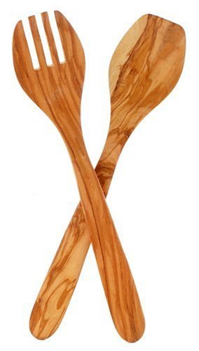 [Australia - AusPower] - Eddington 50012 Italian Olive Wood Salad Server, Handcrafted in Europe, 2-Piece Set, 13-Inches Salad Server Set 