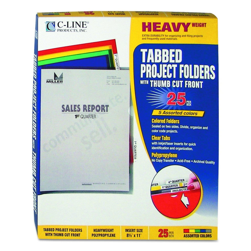 [Australia - AusPower] - C-Line Colored Project Folders with Index Tabs, Heavyweight Poly, Holds Materials up to 8.5 x 11 Inches, Assorted Colors, 25 per Box (62140) Letter Size with Tabs 