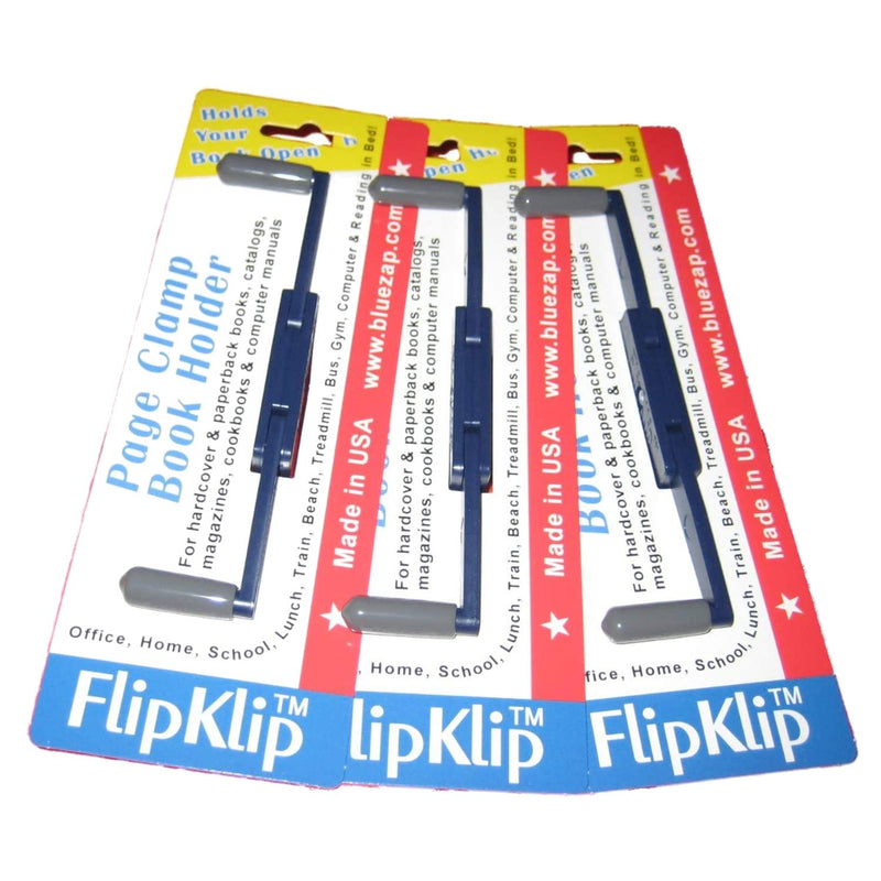 [Australia - AusPower] - FlipKlip Portable Book Page Holder for Hands Free Reading in Bed, on the Go, on the Treadmill & Exercise Bike - Works on Hardcovers, Paperbacks, Magazines, and Comic, Art, Piano and Recipe Books 3-Pack Blue 