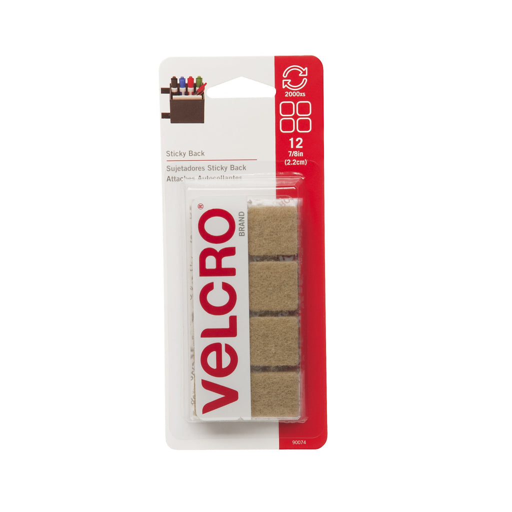[Australia - AusPower] - VELCRO Brand - Sticky Back Hook and Loop Fasteners | Perfect for Home or Office | 7/8in Squares | Pack of 12 | Beige 12Pk 