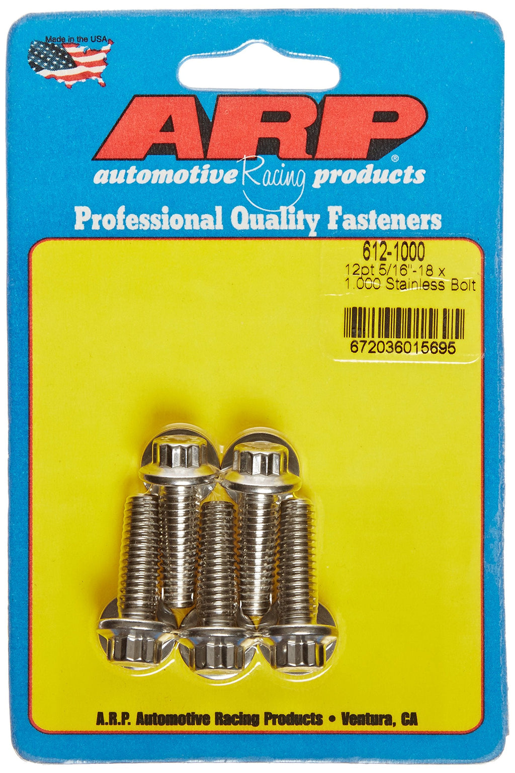 [Australia - AusPower] - ARP 6121000 Stainless Steel 5/16-18 12-Point Bolts - Pack of 5 