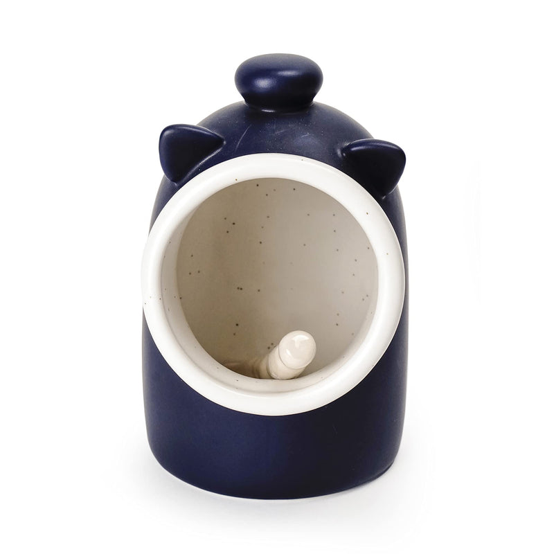 [Australia - AusPower] - RSVP International Stoneware Salt Pig and Spoon Set, Wide Mouth, Dishwasher Safe, 3x3.25x5", Blue 