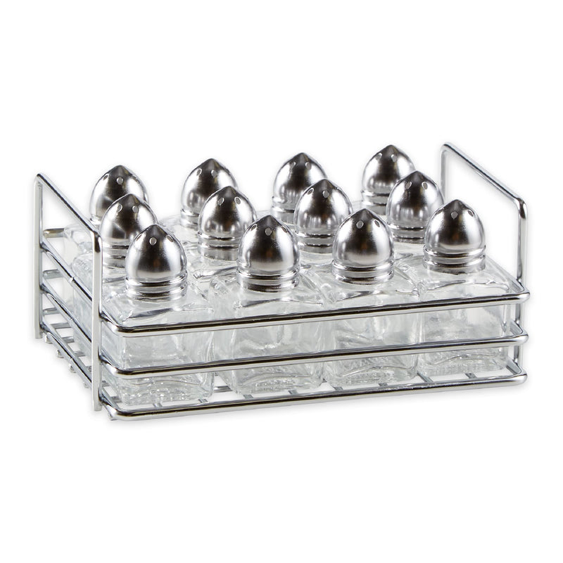 [Australia - AusPower] - RSVP International Mini Glass Salt & Pepper Set Holder Included, 12 Shakers, Chrome and Stainless Steel 