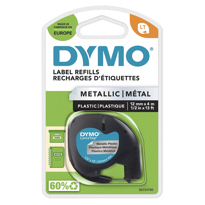 [Australia - AusPower] - Dymo LetraTag Metallic Label Tape, 12 mm x 4 m Roll - Silver 
