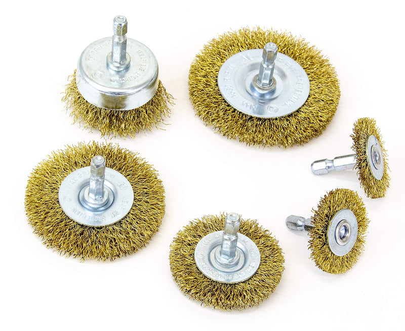 [Australia - AusPower] - MIBRO 971531 General Purpose Brass Coated Coarse Wire Wheel and Cup Brush Set with 1/4" Hex Shank, 6 Pieces 