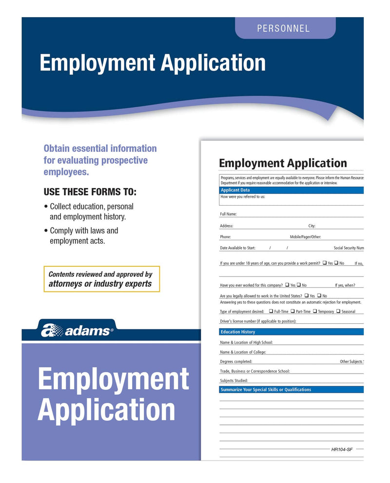 [Australia - AusPower] - Adams Application for Employment, Forms and Instructions, 50 Forms per Pack (HR104) , White 