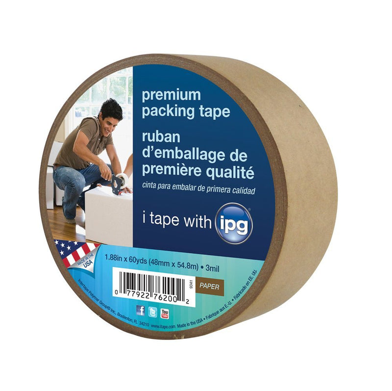 [Australia - AusPower] - IPG 9341 Kraft Paper Flatback Premium Packing Tape, 1.88" x 60 yd, Brown, (Single Roll) (packaging may vary) Kraft Single Roll 