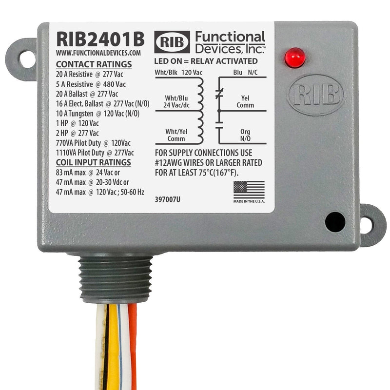 [Australia - AusPower] - Functional Devices RIB2401B Power Relay, 20 Amp SPDT, 24 Vac/dc/120 Vac Coil, NEMA 1 Housing 