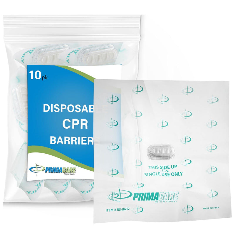 [Australia - AusPower] - Primacare RS-8632-CS Pack of 10 First Responder CPR Barrier with One Way Valve, Face Shield with HEPA Filter for CPR Training, 2x2x1 inches 