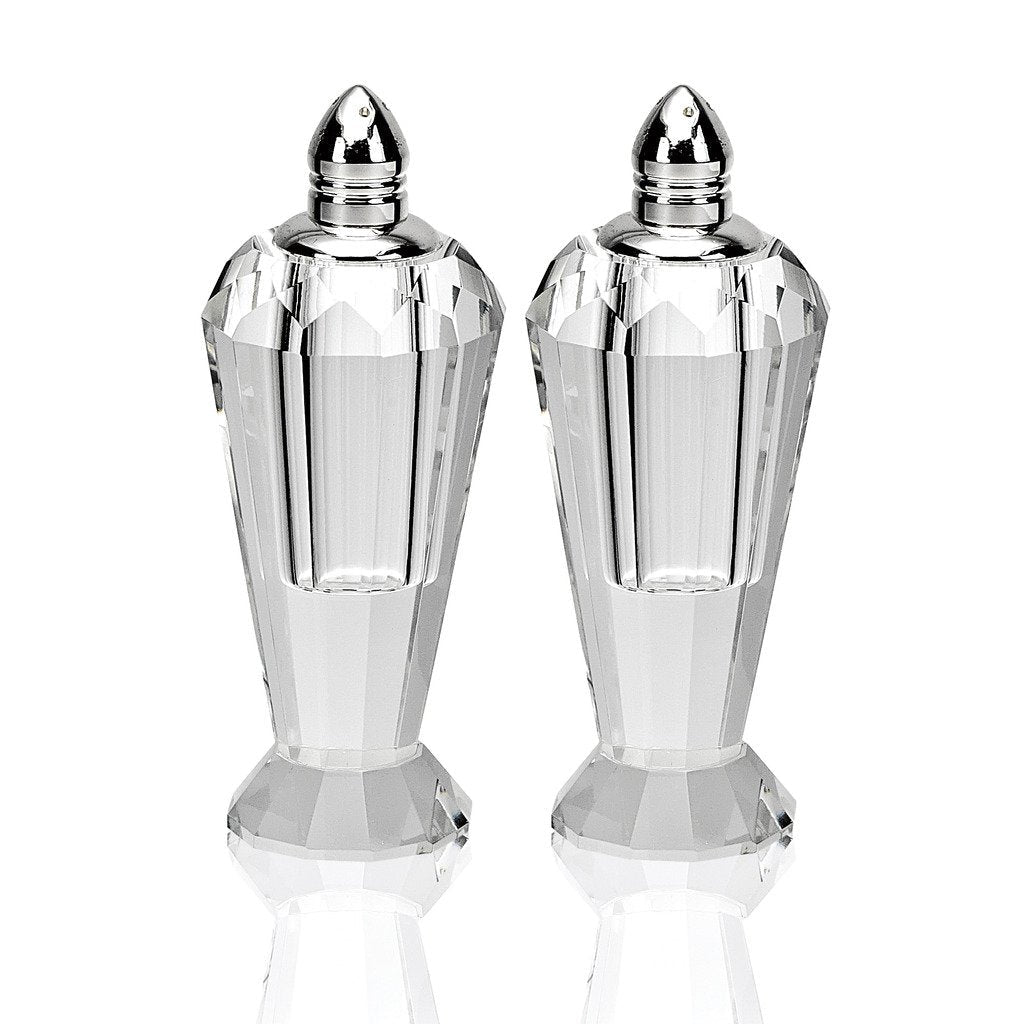 [Australia - AusPower] - Badash Crystal Salt and Pepper Shaker Set - 4" Tall Preston Hand-Cut Optical Crystal Glass Shakers with Platinum Tops - Set a Beautiful Table 