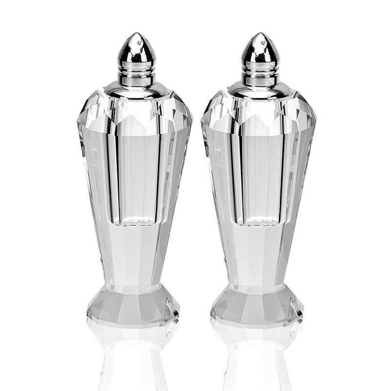 [Australia - AusPower] - Badash Crystal Salt and Pepper Shaker Set - 4" Tall Preston Hand-Cut Optical Crystal Glass Shakers with Platinum Tops - Set a Beautiful Table 