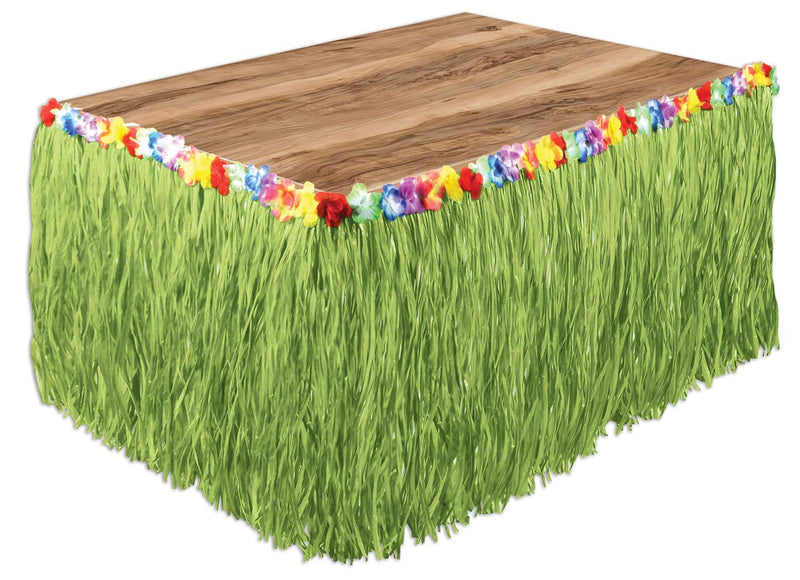 [Australia - AusPower] - Artificial Grass Flowered Table Skirting (green) Party Accessory  (1 count) (1/Pkg) 